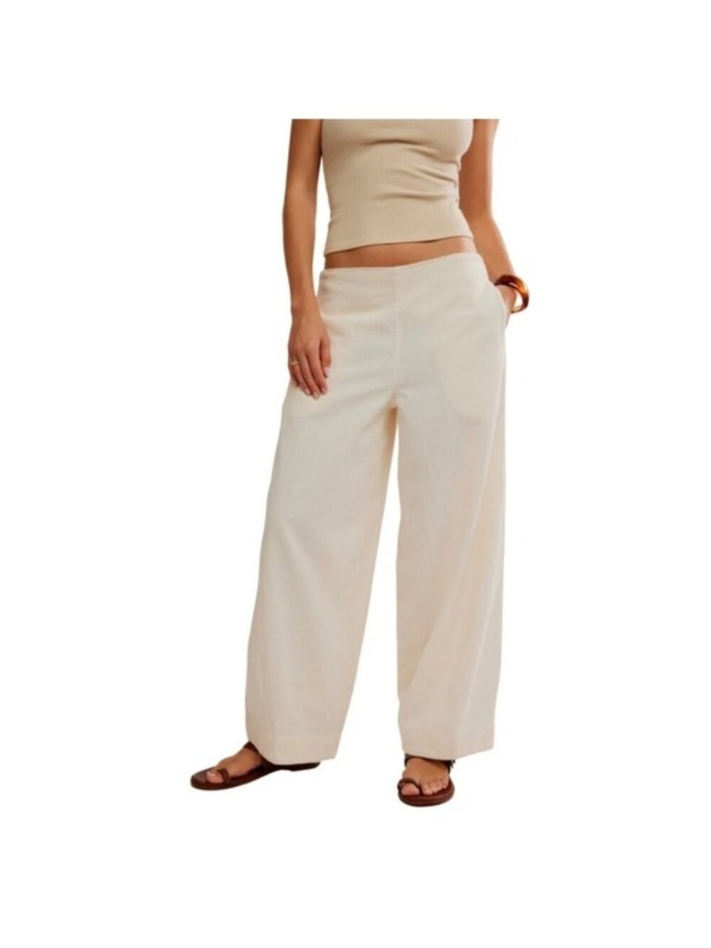 Free People Wide Leg Demi Cotton-Linen Pants In Tea Cookie